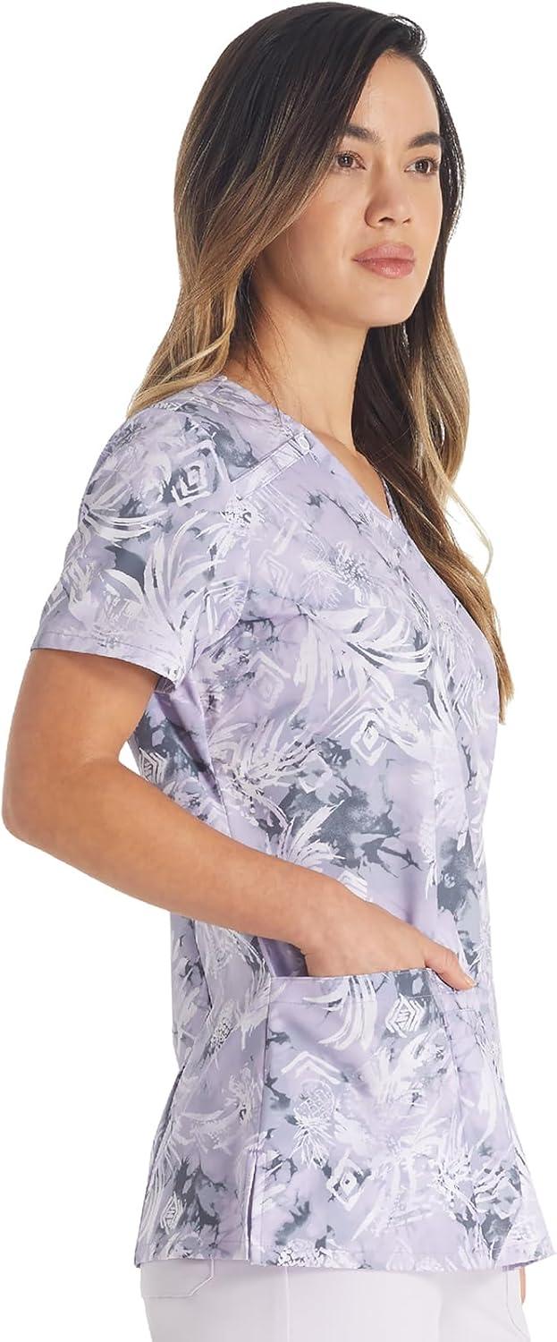image:imageDickies Womens Scrub Top Printed VNeck Medical Top with 2 Pockets Snap Tab amp Instrument Loops DK616Tropic Distress