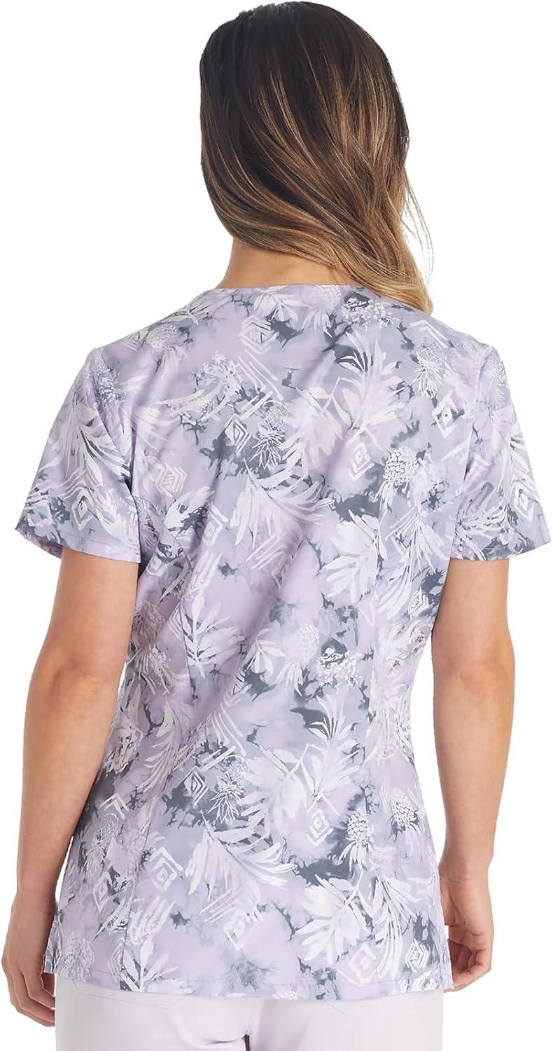 image:imageDickies Womens Scrub Top Printed VNeck Medical Top with 2 Pockets Snap Tab amp Instrument Loops DK616Tropic Distress