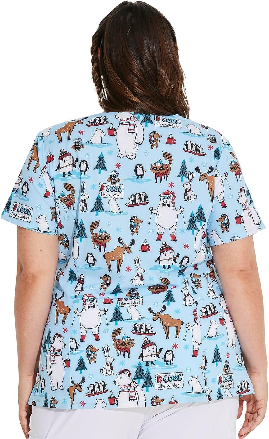 image:imageDickies Womens Scrub Top Printed VNeck Medical Top with 2 Pockets Snap Tab amp Instrument Loops DK616Wild About Winter