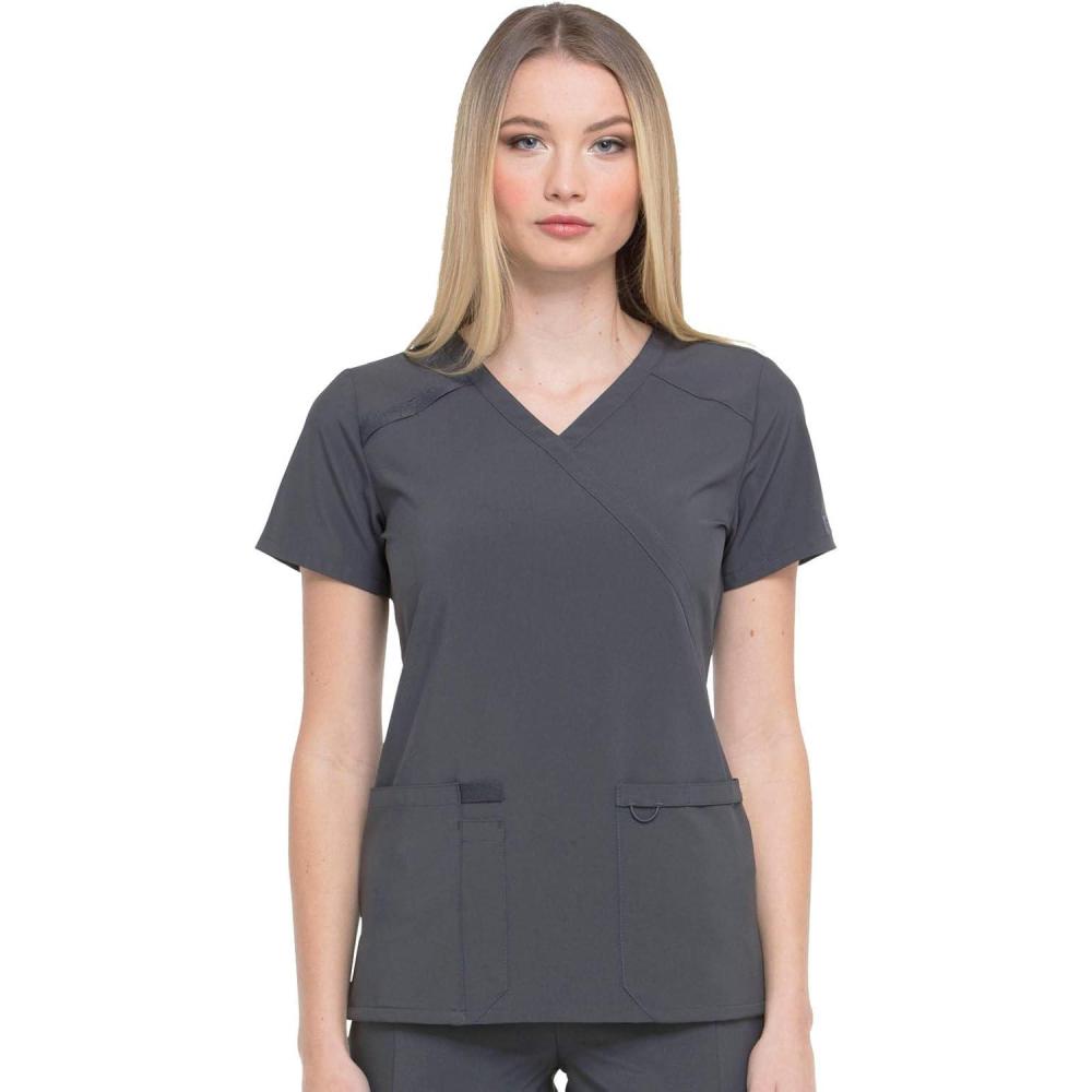 image:imageDickies EDS Essentials Mock Wrap Top Scrubs for Women with FourWay Stretch and Moisture Wicking DK625Pewter