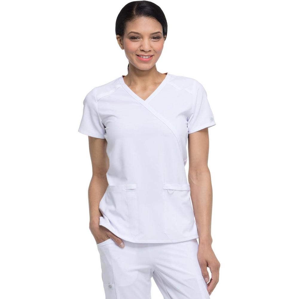 image:imageDickies EDS Essentials Mock Wrap Top Scrubs for Women with FourWay Stretch and Moisture Wicking DK625White