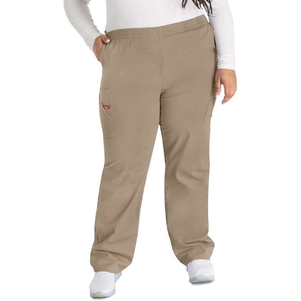 image:imageDickies EDS Signature Scrubs for Women Elastic Waist PullOn Cargo Pants for Women in Soft Brushed Poplin 86106Dark Khaki