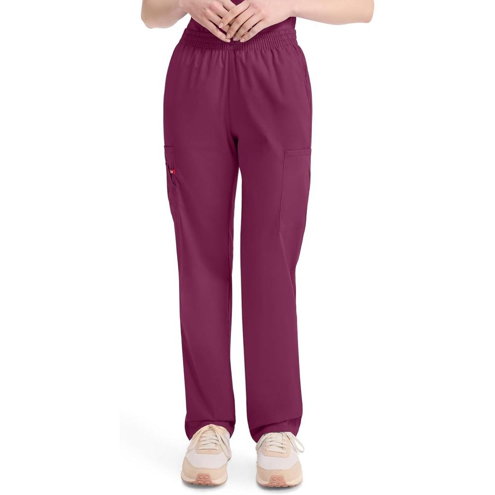 image:imageDickies EDS Signature Scrubs for Women Elastic Waist PullOn Cargo Pants for Women in Soft Brushed Poplin 86106Wine