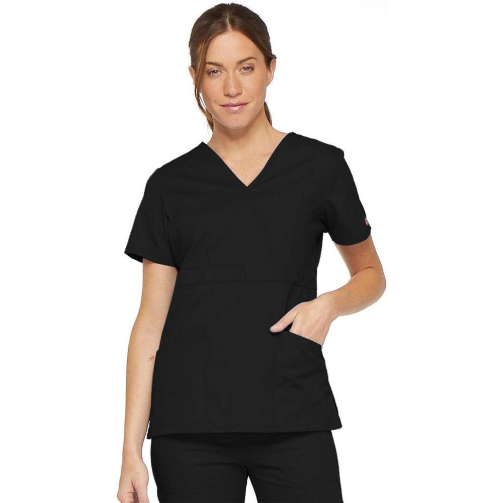 image:imageDickies EDS Signature Scrubs for Women Empire Waist Mock Wrap Top in Soft Brushed Poplin 86806Black