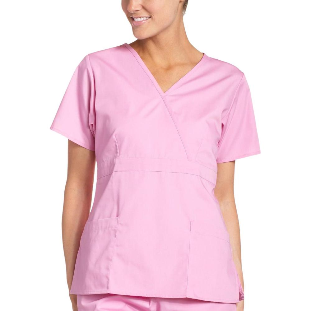 image:imageDickies EDS Signature Scrubs for Women Empire Waist Mock Wrap Top in Soft Brushed Poplin 86806Cotton Candy