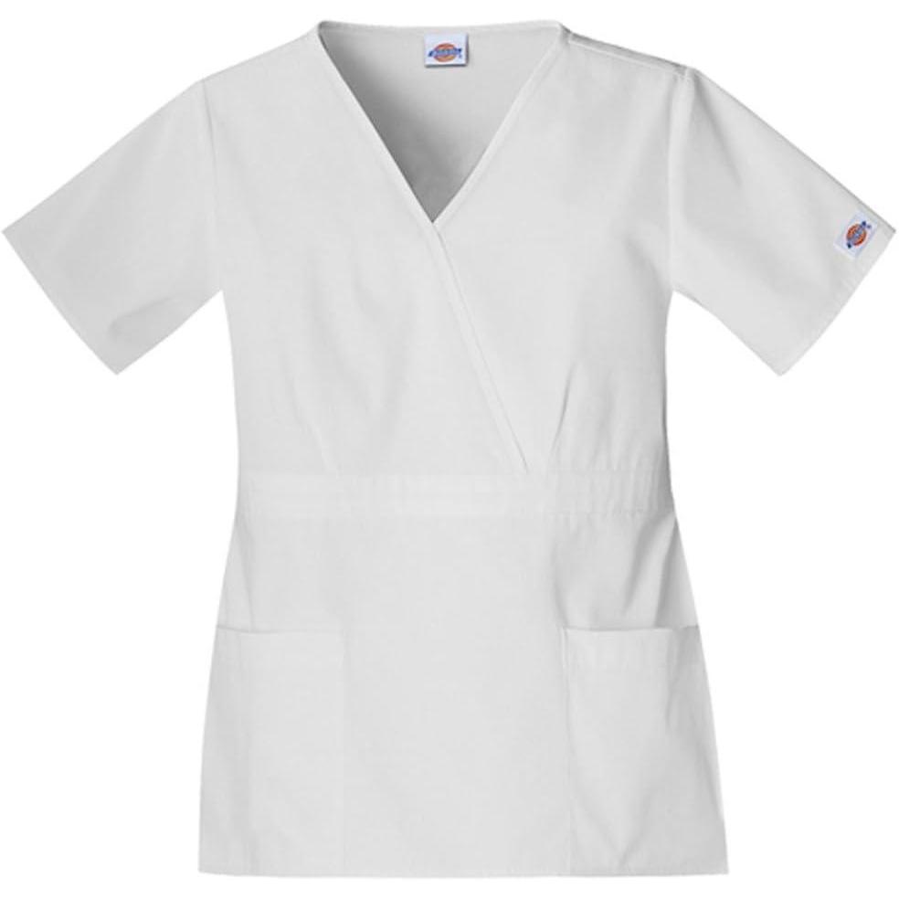 image:imageDickies EDS Signature Scrubs for Women Empire Waist Mock Wrap Top in Soft Brushed Poplin 86806Dickies White