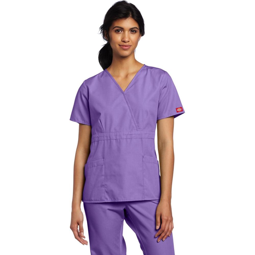 image:imageDickies EDS Signature Scrubs for Women Empire Waist Mock Wrap Top in Soft Brushed Poplin 86806Violet