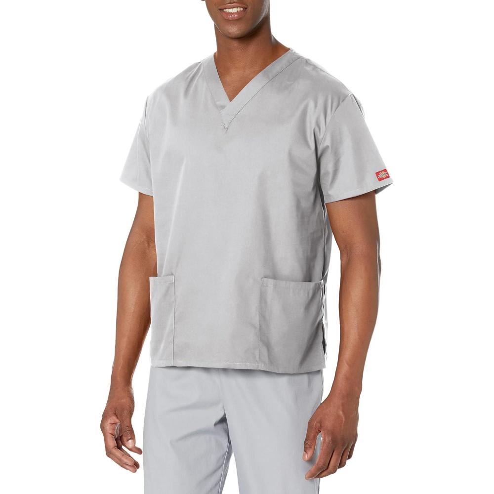 image:imageDickies EDS Signature Scrubs for Women VNeck Womens Tops in Soft Brushed Poplin 86706Grey