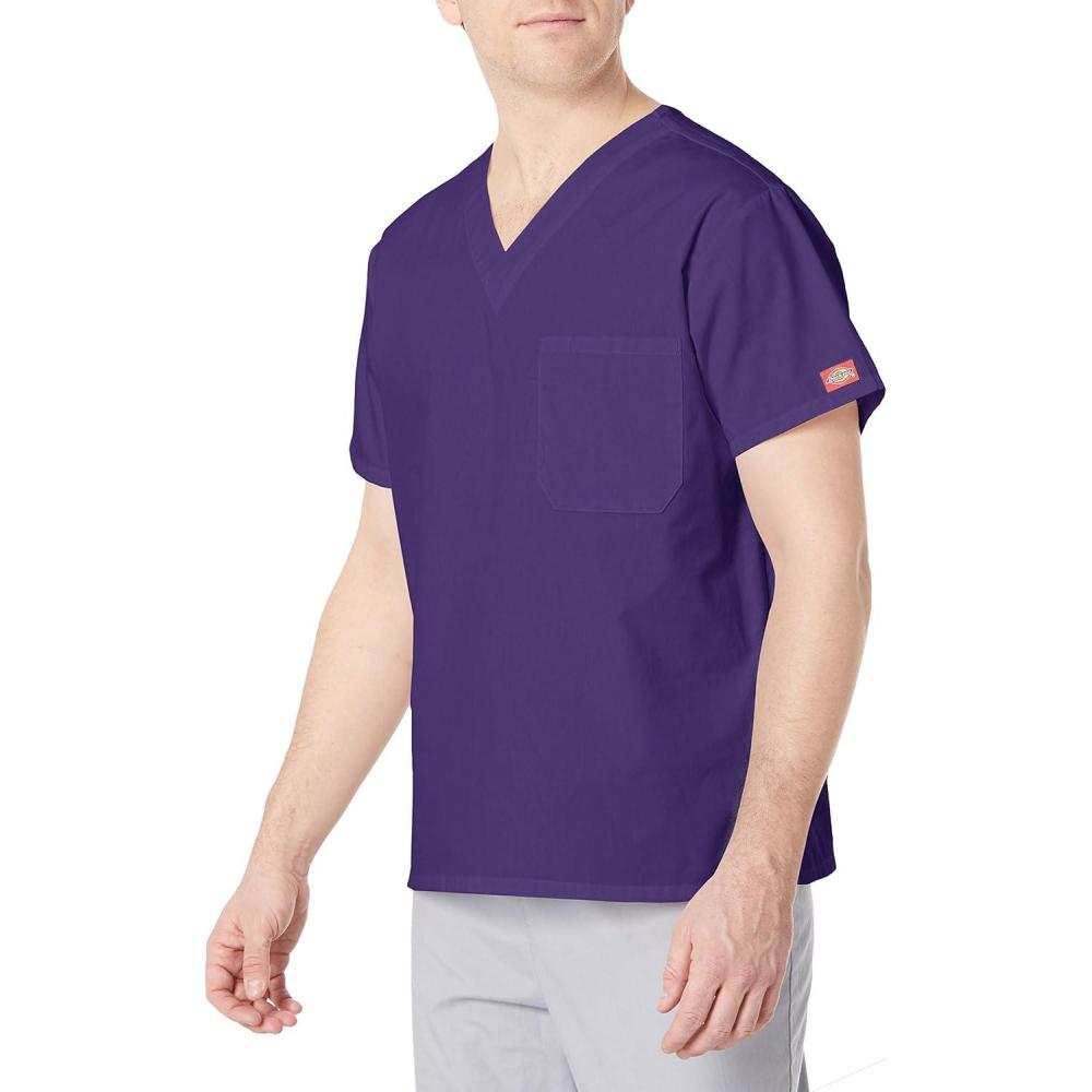 image:imageDickies EDS Signature Scrubs for Women and Scrubs for Men Unisex One Pocket VNeck Top in Soft Brushed Poplin 83706Grape