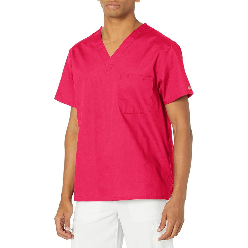 image:imageDickies EDS Signature Scrubs for Women and Scrubs for Men Unisex One Pocket VNeck Top in Soft Brushed Poplin 83706Hot Pink