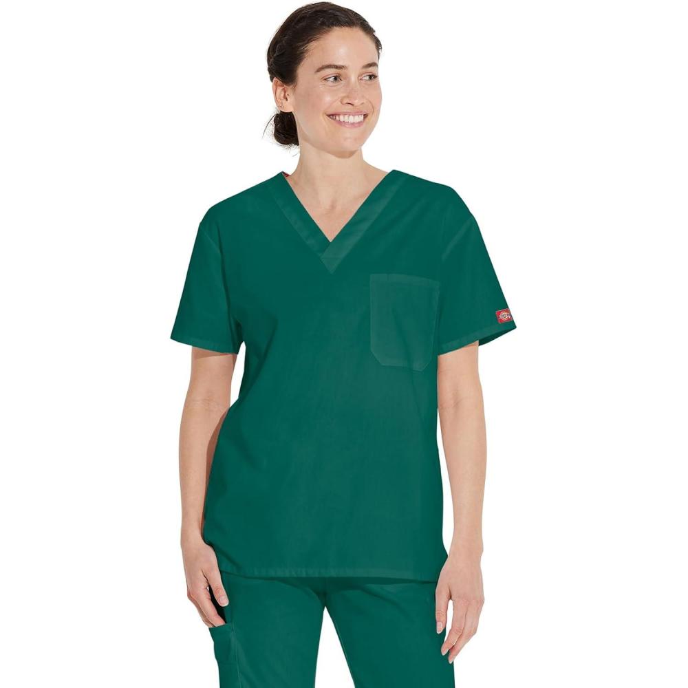 image:imageDickies EDS Signature Scrubs for Women and Scrubs for Men Unisex One Pocket VNeck Top in Soft Brushed Poplin 83706Hunter