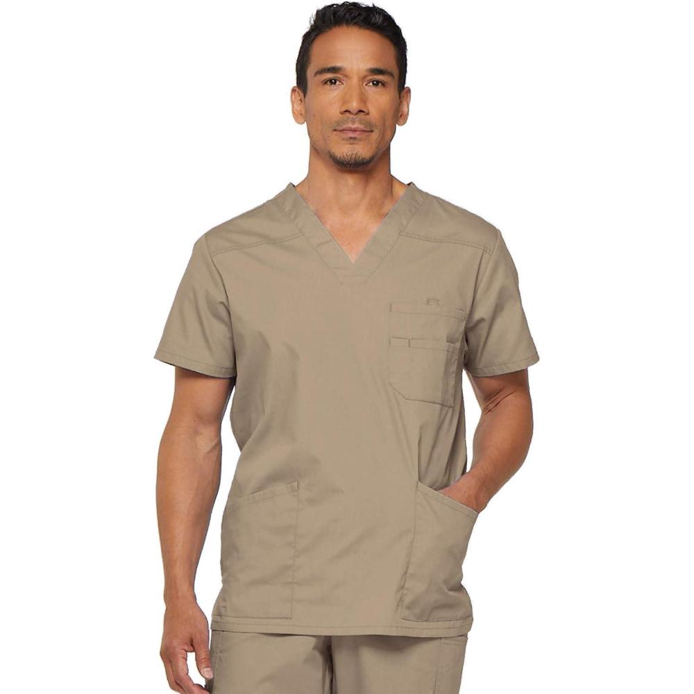 image:imageDickies EDS Signature Scrubs for Women and Scrubs for Men Unisex One Pocket VNeck Top in Soft Brushed Poplin 83706Khaki