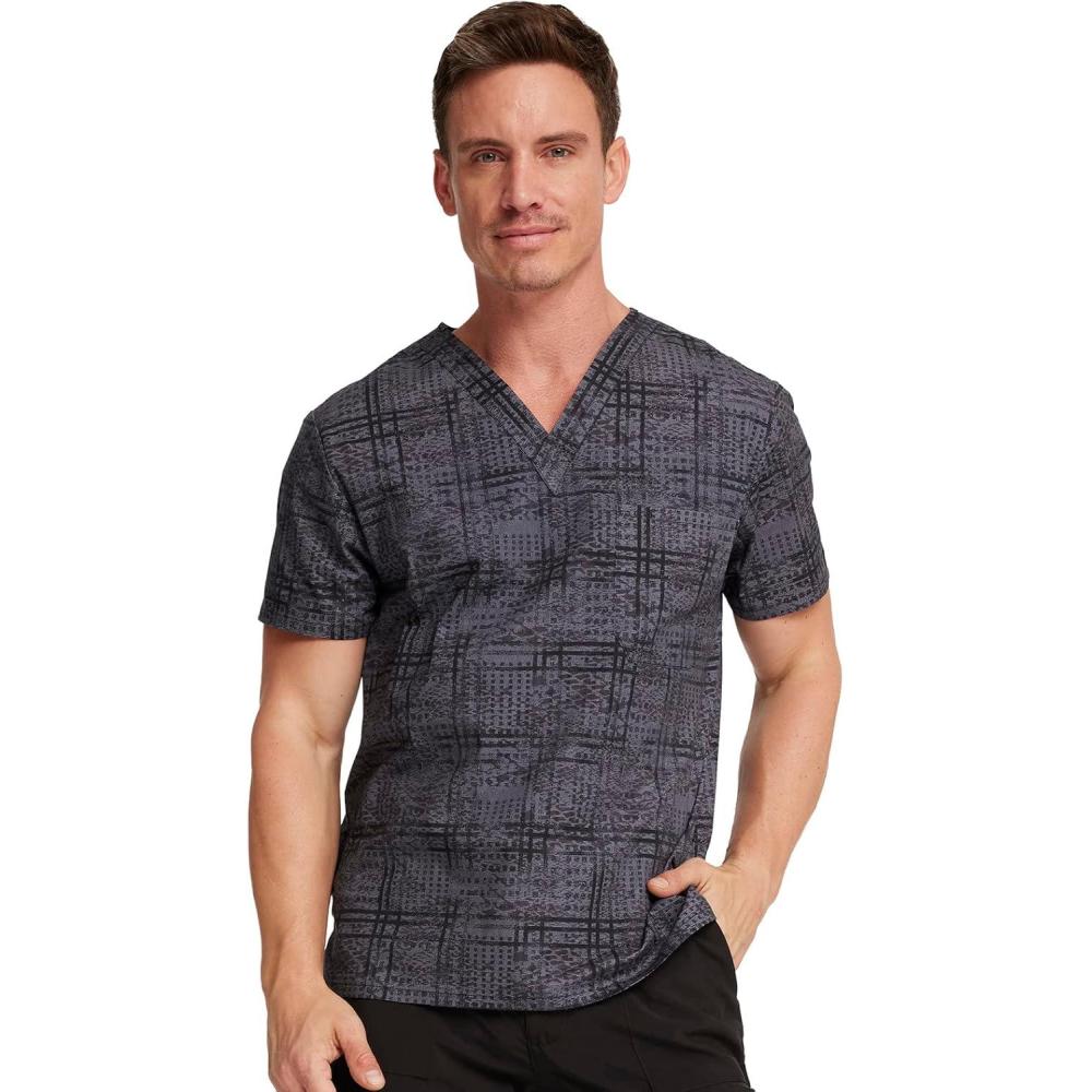 image:imageDickies EDS Signature Scrubs for Women and Scrubs for Men Unisex One Pocket VNeck Top in Soft Brushed Poplin 83706Plaid Distress