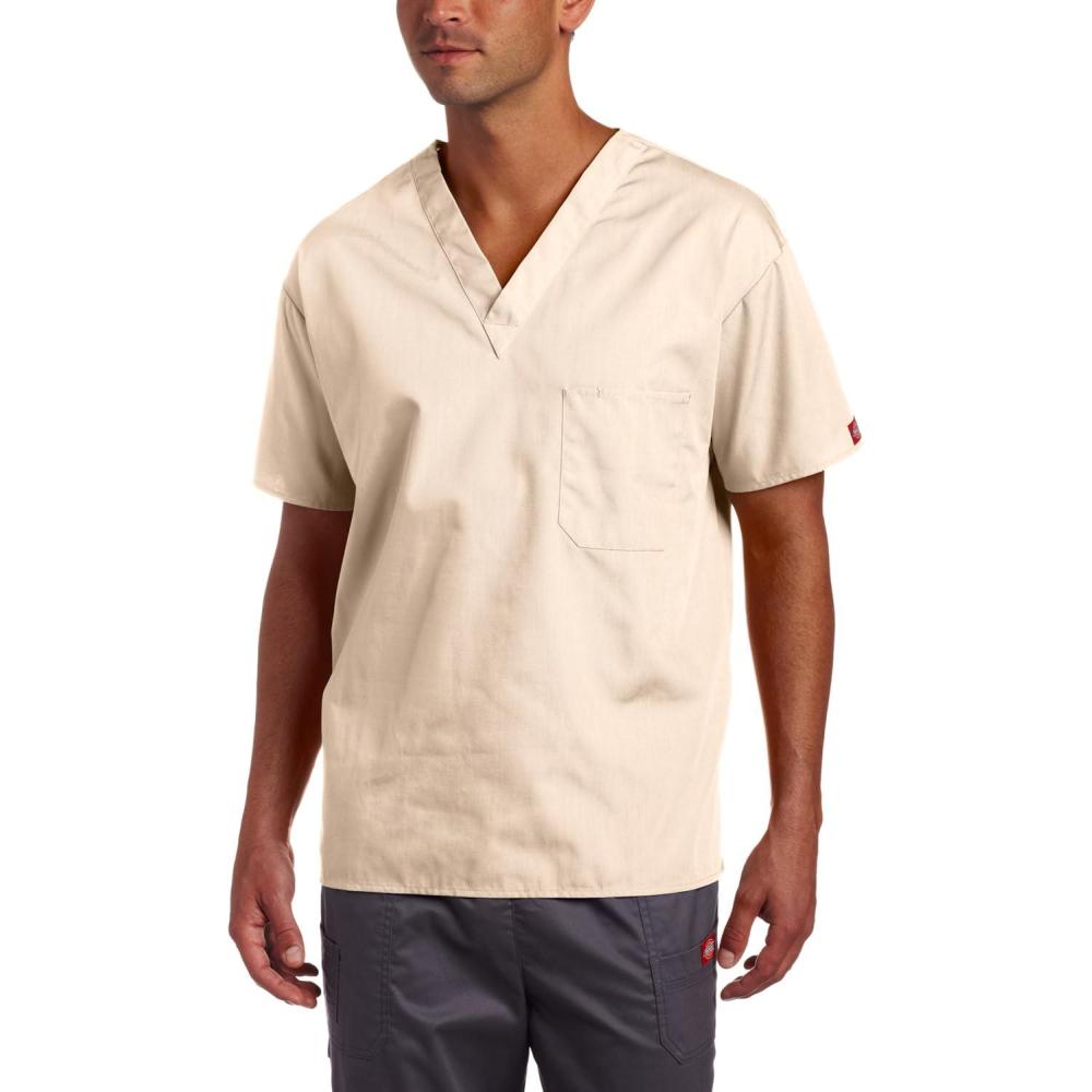image:imageDickies EDS Signature Scrubs for Women and Scrubs for Men Unisex One Pocket VNeck Top in Soft Brushed Poplin 83706Sand