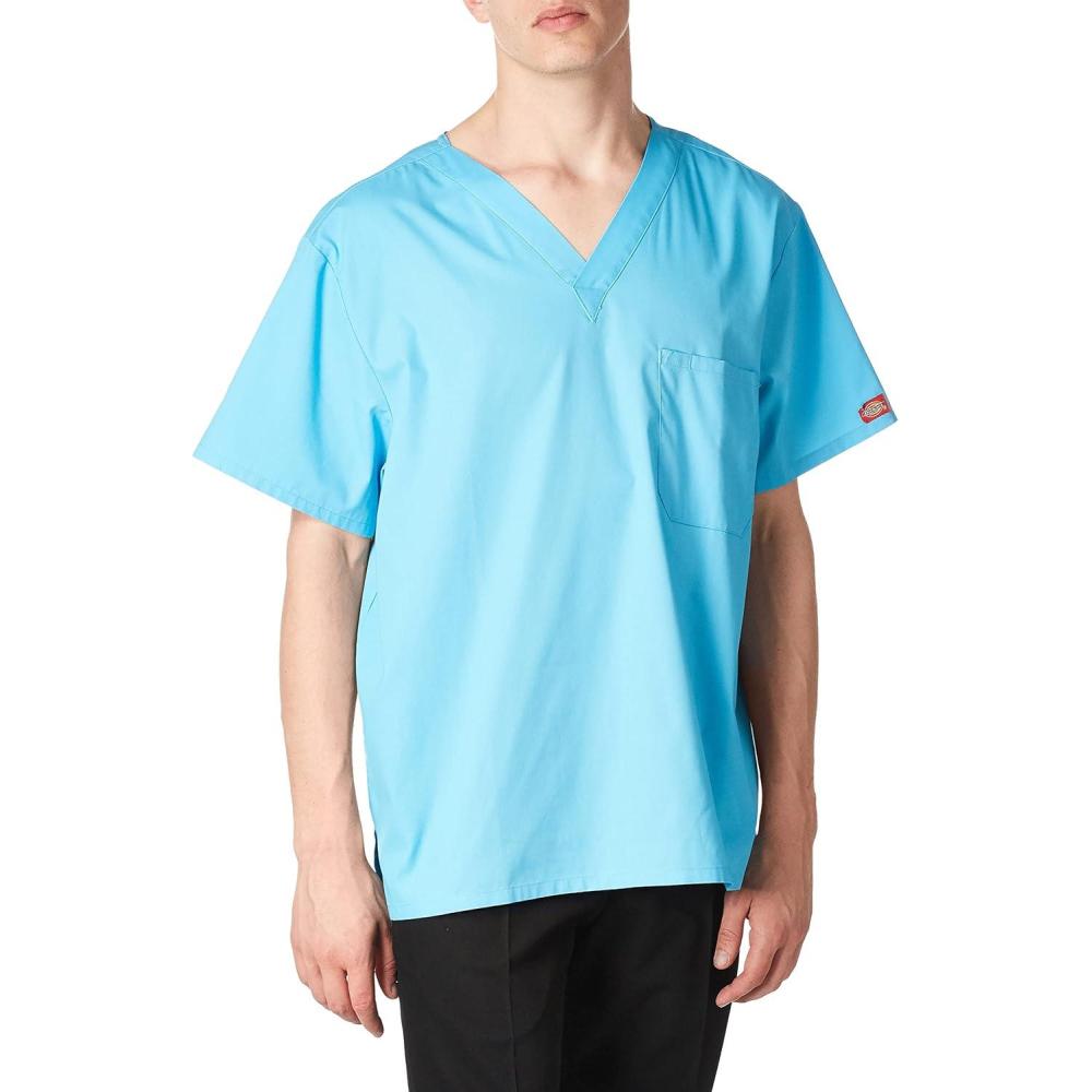 image:imageDickies EDS Signature Scrubs for Women and Scrubs for Men Unisex One Pocket VNeck Top in Soft Brushed Poplin 83706Turquoise