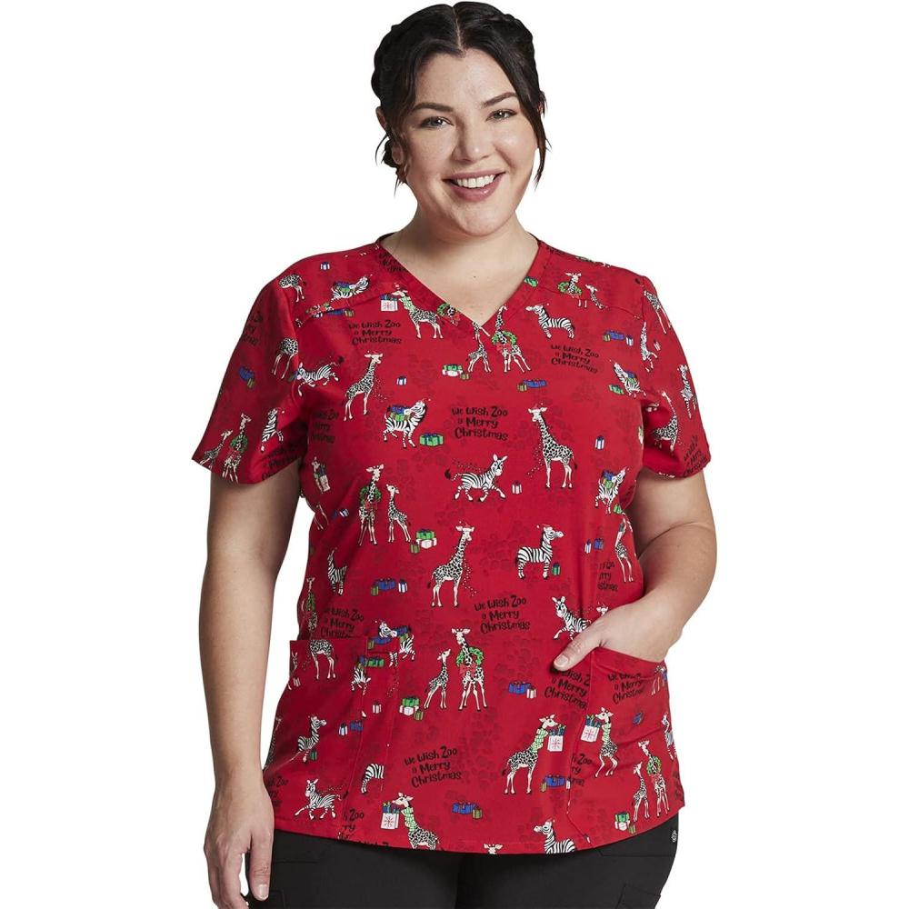 image:imageDickies EDS Women Scrubs Top VNeck DK700Wish Zoo a Merry Christmas
