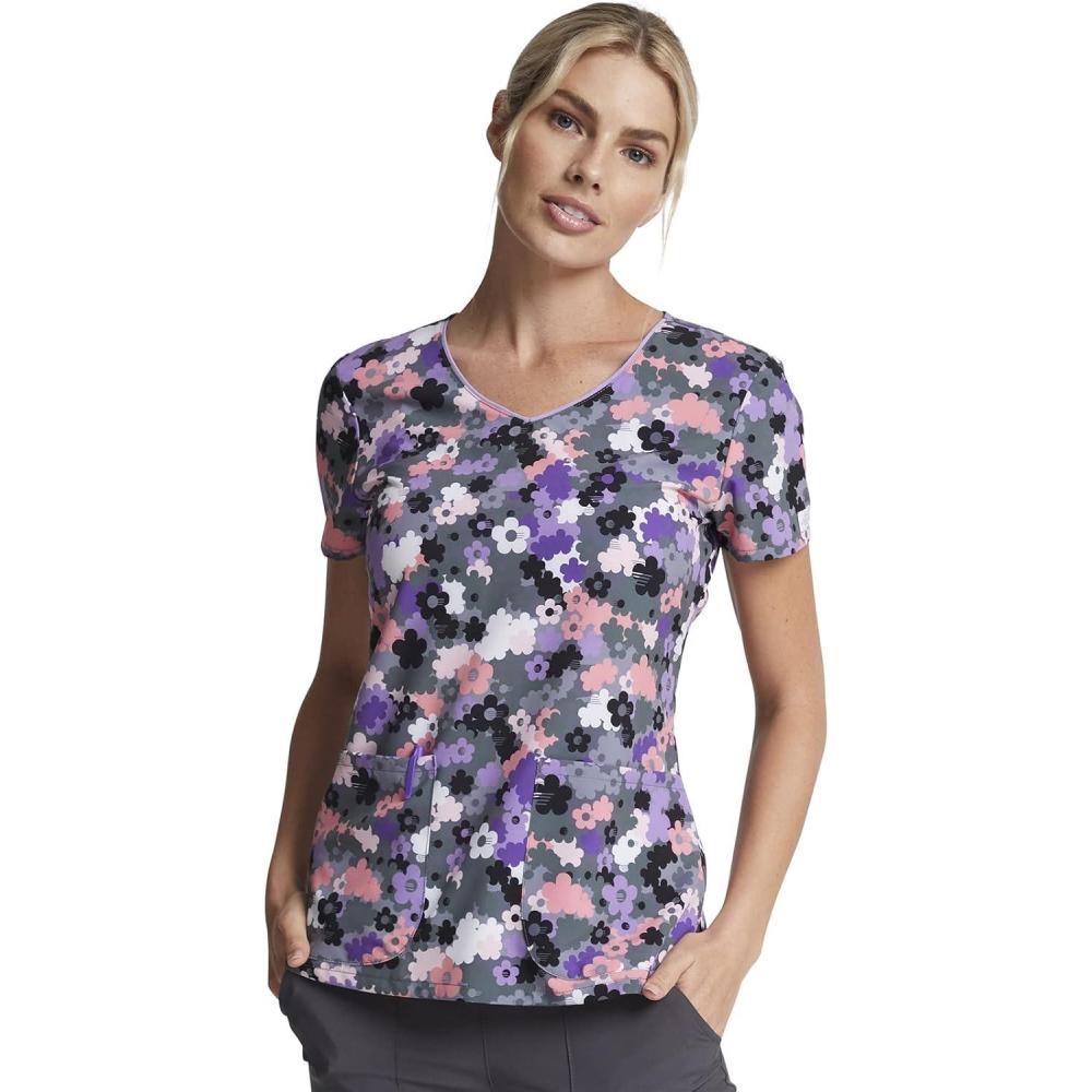 image:imageDickies EDS Women Scrubs Top VNeck Print DK852Camo Buds
