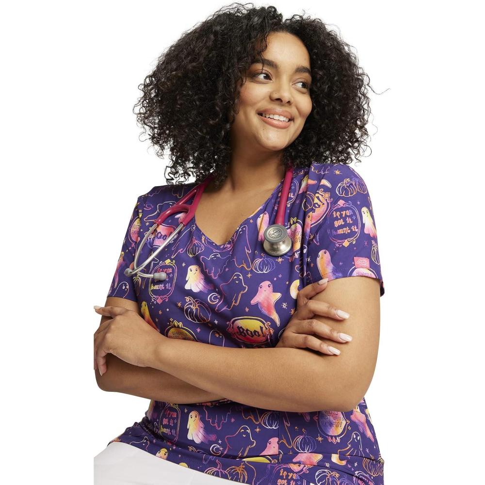image:imageDickies EDS Women Scrubs Top VNeck Print DK852Hanging With My Boo