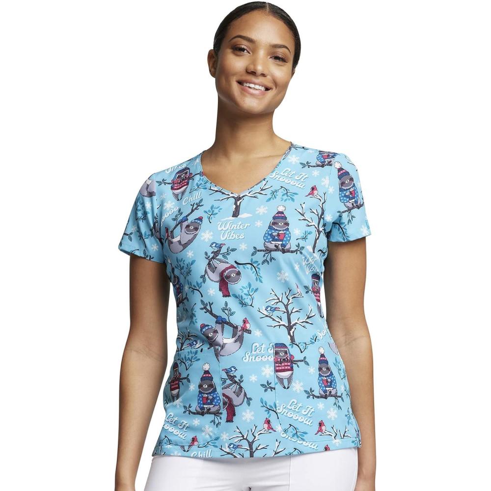 image:imageDickies EDS Women Scrubs Top VNeck Print DK852Winter Vibes