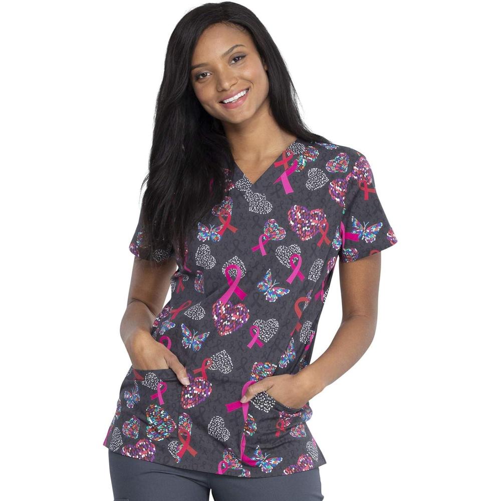 image:imageDickies EDS Women Scrubs Top VNeck Print DK876Dark GreyMulticolor