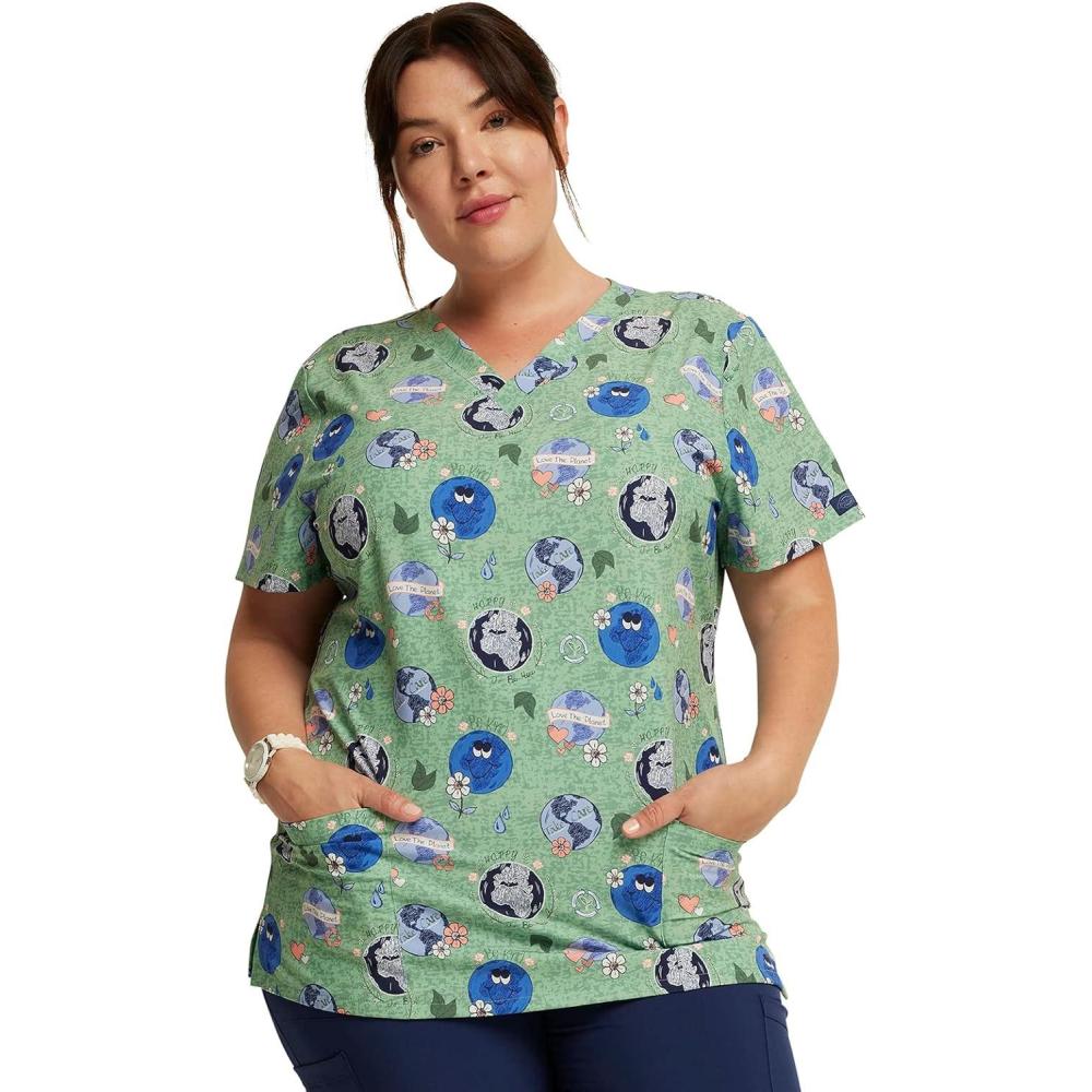 image:imageDickies EDS Women Scrubs Top VNeck Print DK876Happy to Be Here