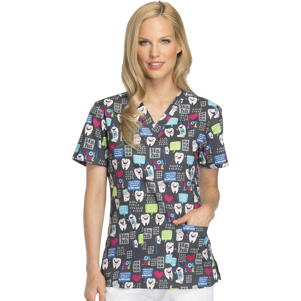 image:imageDickies EDS Women Scrubs Top VNeck Print DK876Have a Laugh