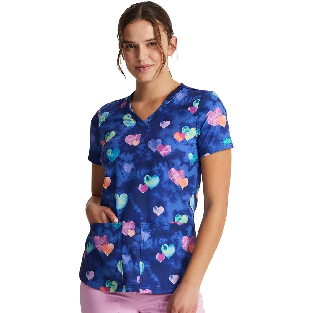image:imageDickies EDS Women Scrubs Top VNeck Print DK876Hippie Hearts