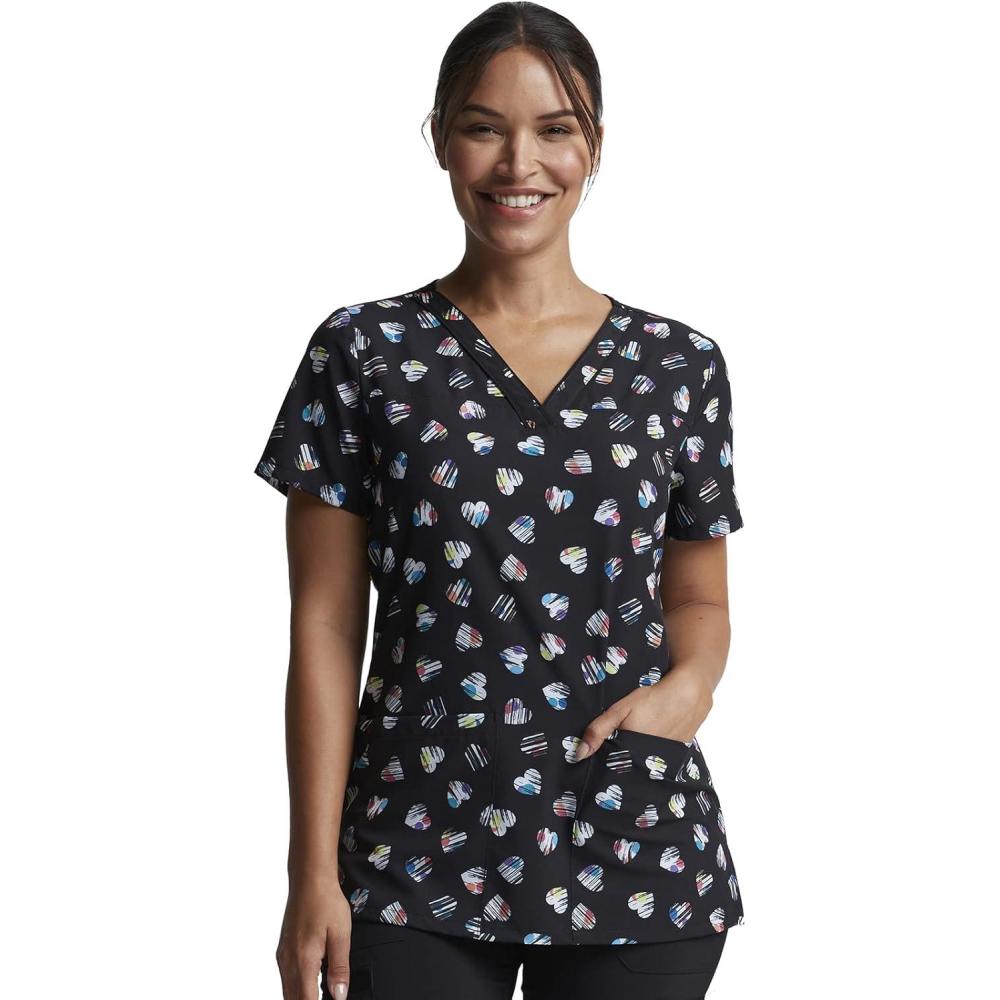 image:imageDickies EDS Women Scrubs Top VNeck Print DK876Love U Dots