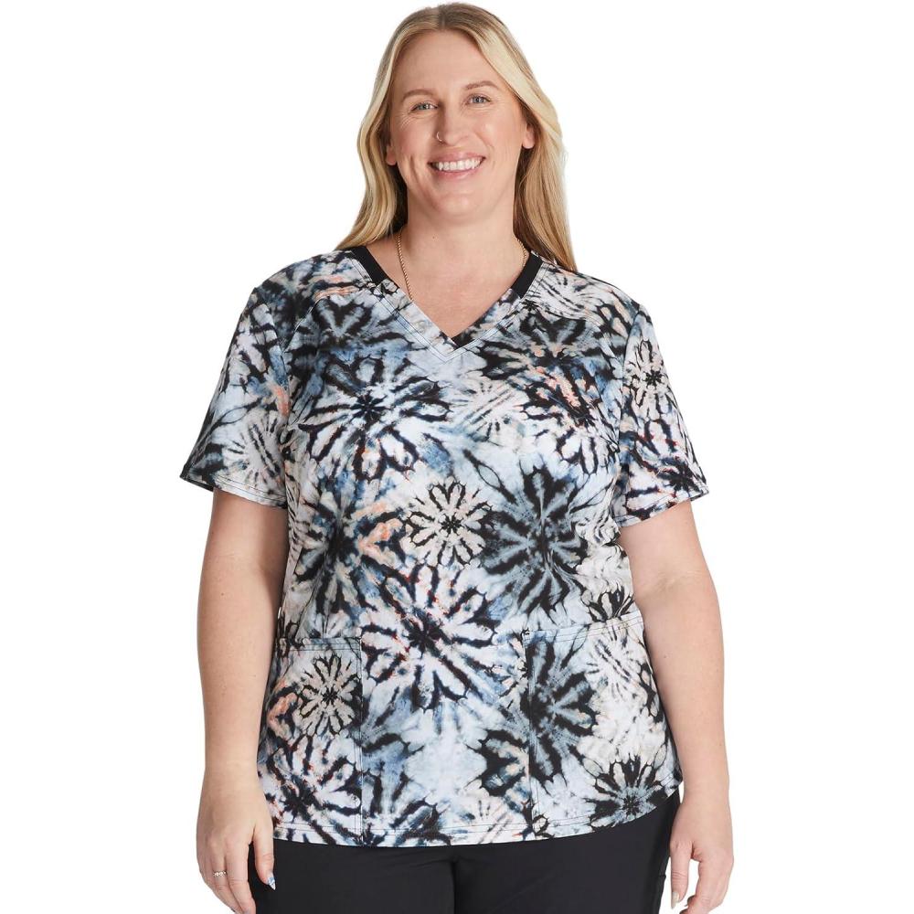 image:imageDickies EDS Women Scrubs Top VNeck Print DK876Organic Tie Dye