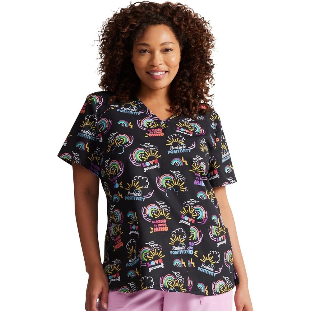 image:imageDickies EDS Women Scrubs Top VNeck Print DK876Radiate Positivity