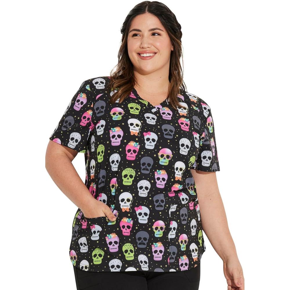 image:imageDickies EDS Women Scrubs Top VNeck Print DK876Squad Ghouls