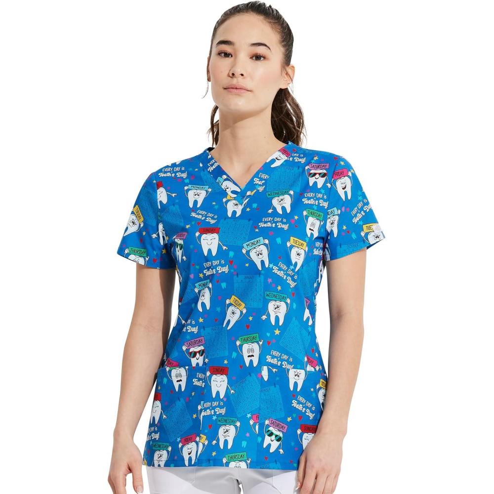 image:imageDickies EDS Women Scrubs Top VNeck Print DK876Tooths Day Everyday