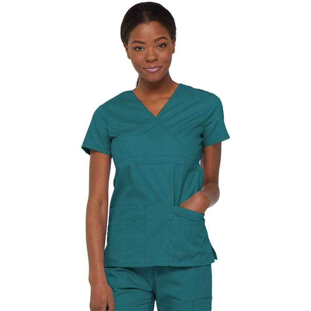 image:imageDickies Gen Flex Women Scrubs Top Mock Wrap 817355Teal Blue