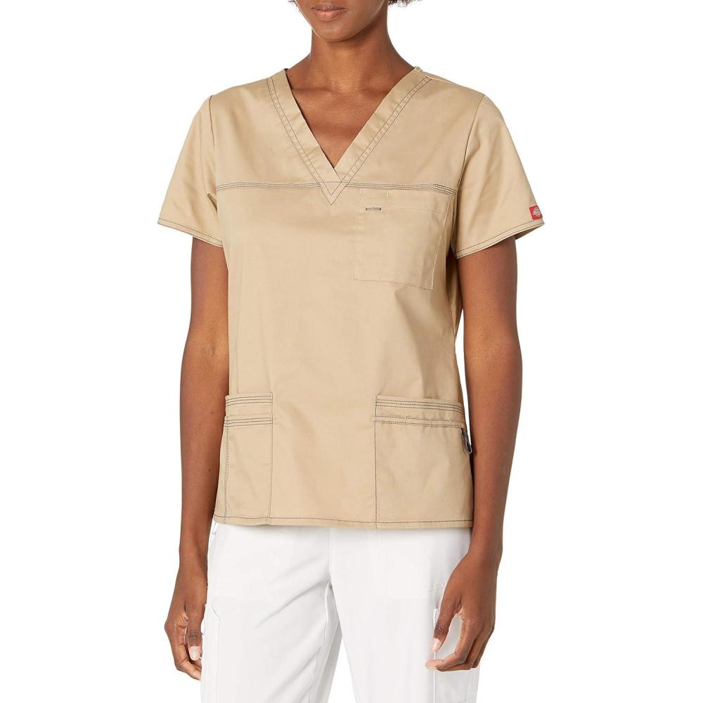 image:imageDickies Gen Flex Women Scrubs Top VNeck 817455Dark Khaki