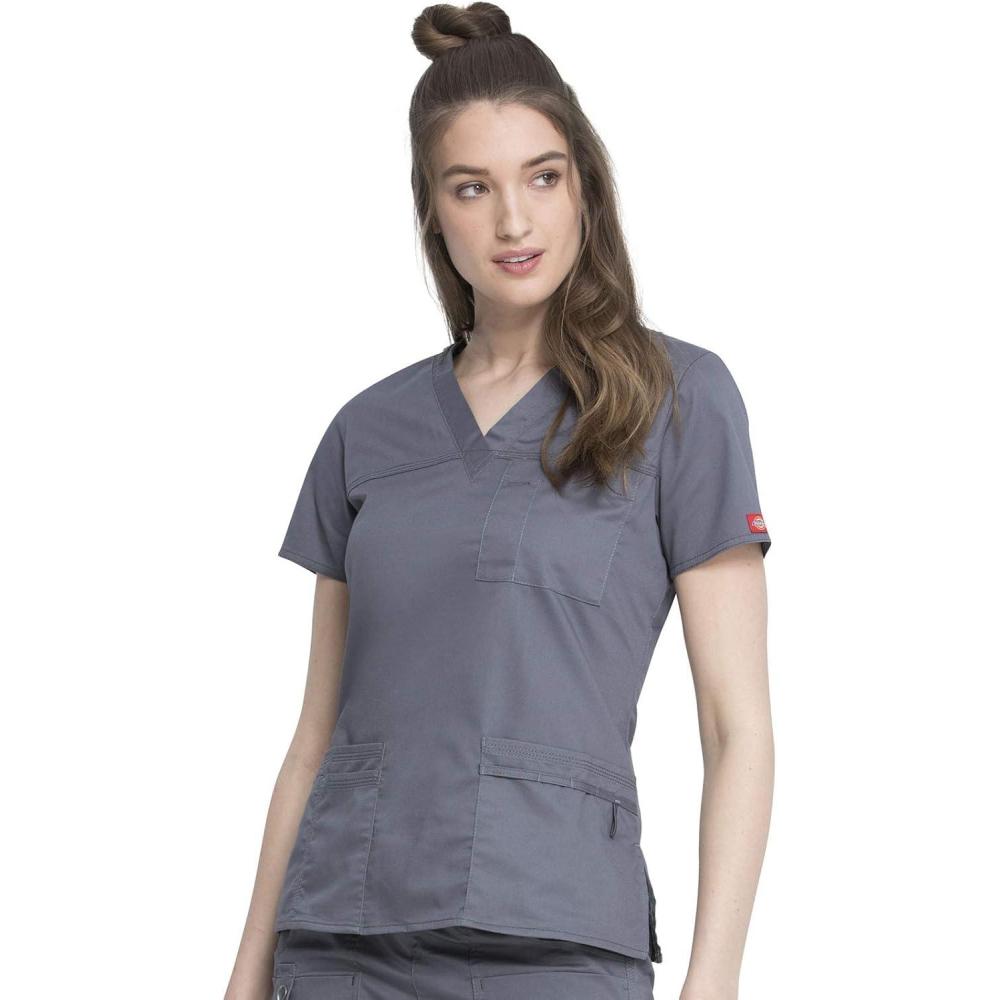 image:imageDickies Gen Flex Women Scrubs Top VNeck 817455Light Pewter