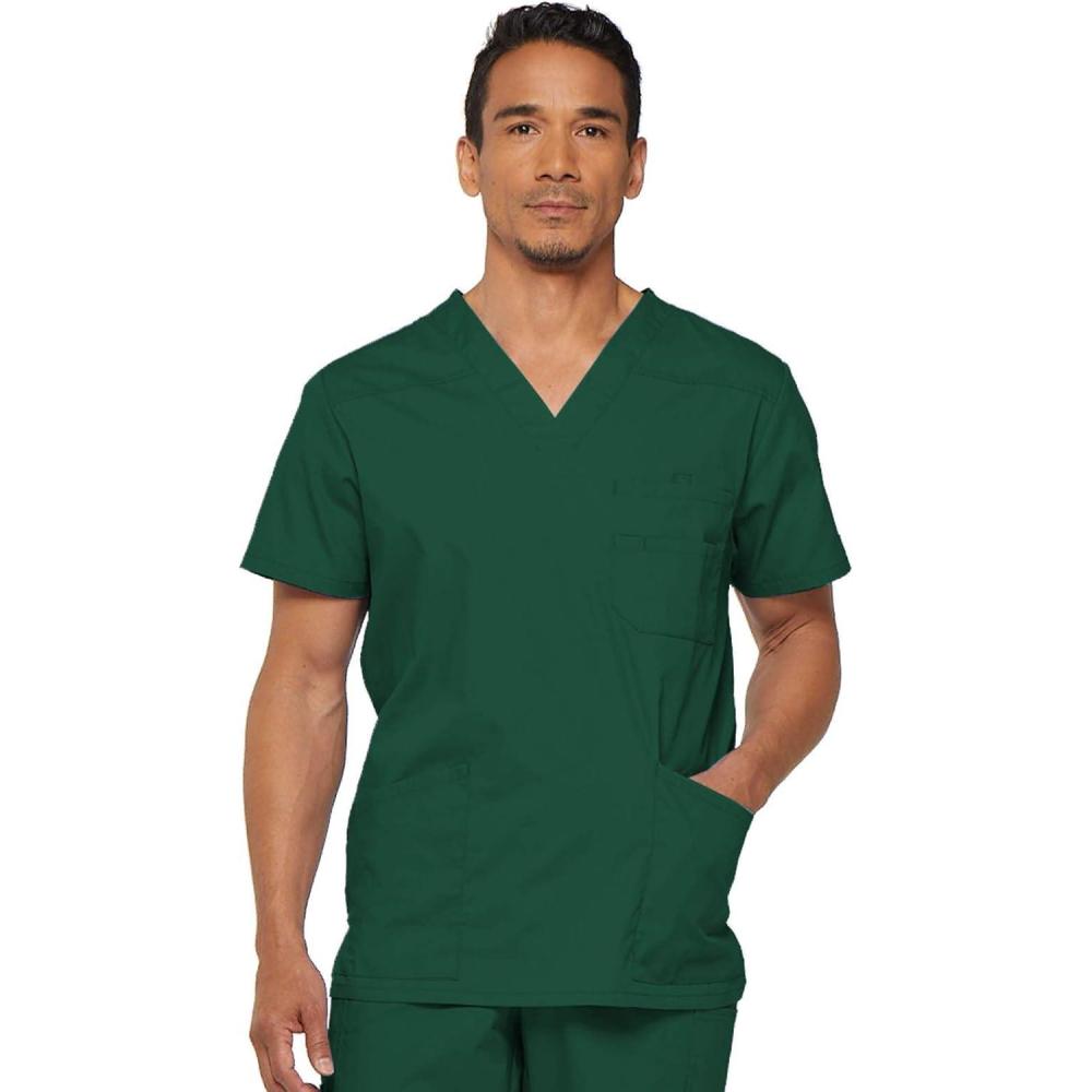 image:imageDickies Mens VNeck Scrub Top with 5 Pockets Medical amp Nursing Uniform Shirt Side Vents 81906Hunter