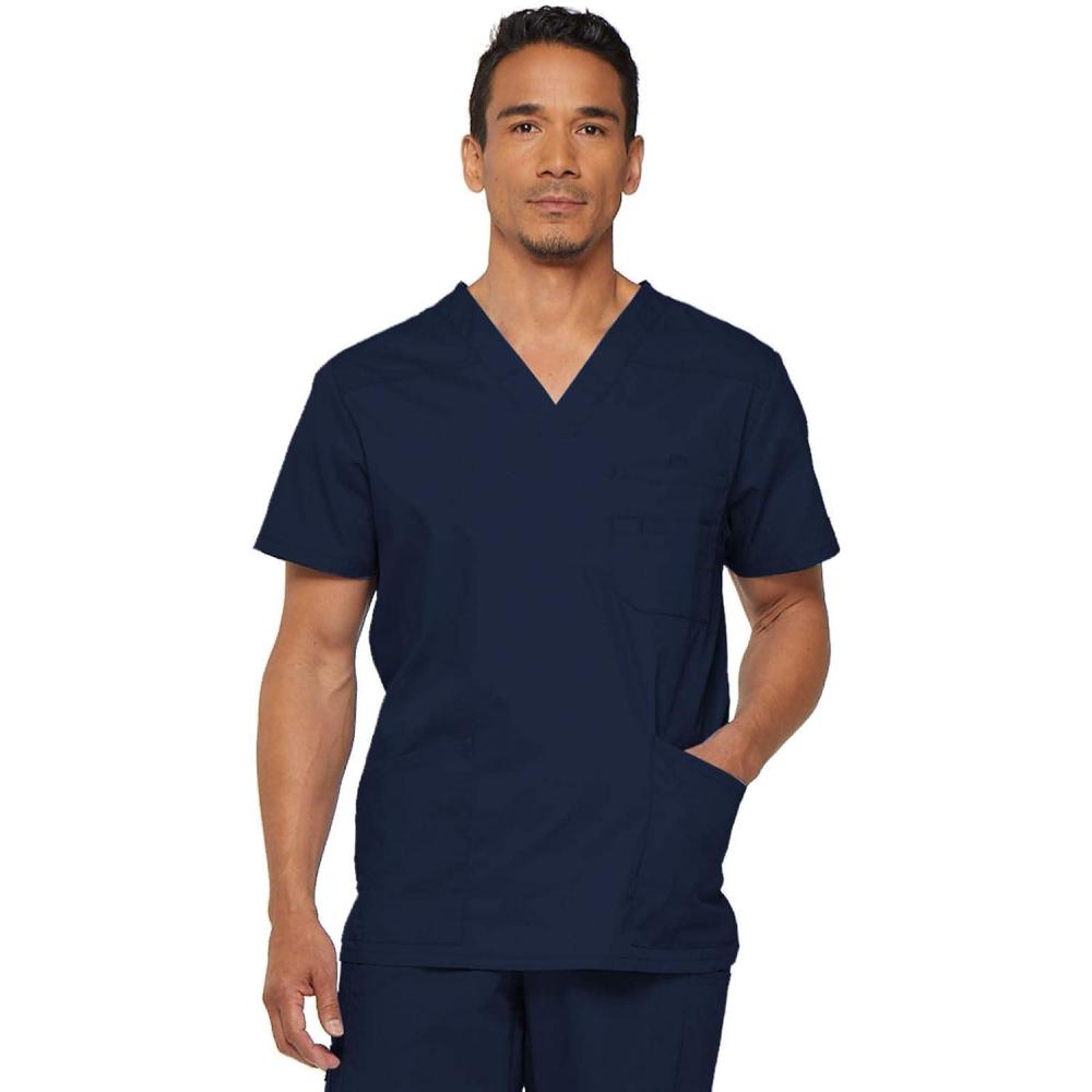image:imageDickies Mens VNeck Scrub Top with 5 Pockets Medical amp Nursing Uniform Shirt Side Vents 81906Navy