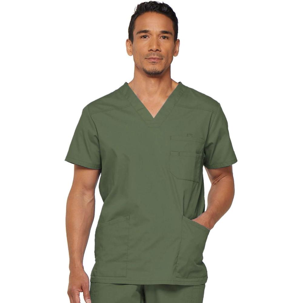 image:imageDickies Mens VNeck Scrub Top with 5 Pockets Medical amp Nursing Uniform Shirt Side Vents 81906Olive