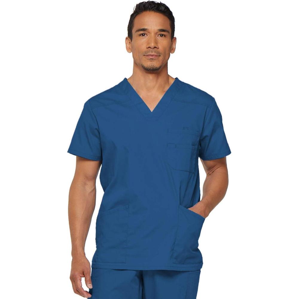 image:imageDickies Mens VNeck Scrub Top with 5 Pockets Medical amp Nursing Uniform Shirt Side Vents 81906Royal