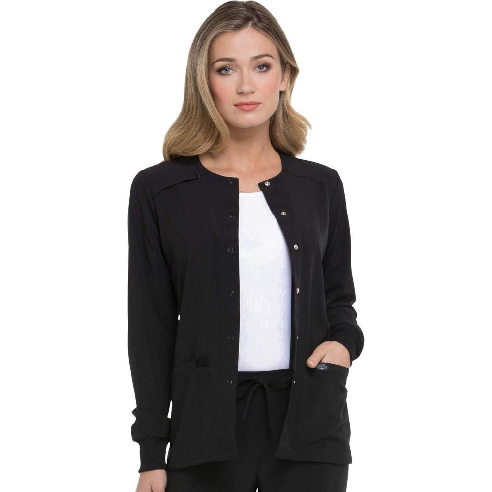 image:imageDickies Scrub Jackets For Woman Snap Front Warmup Jacket With 2 Pockets DK305Black