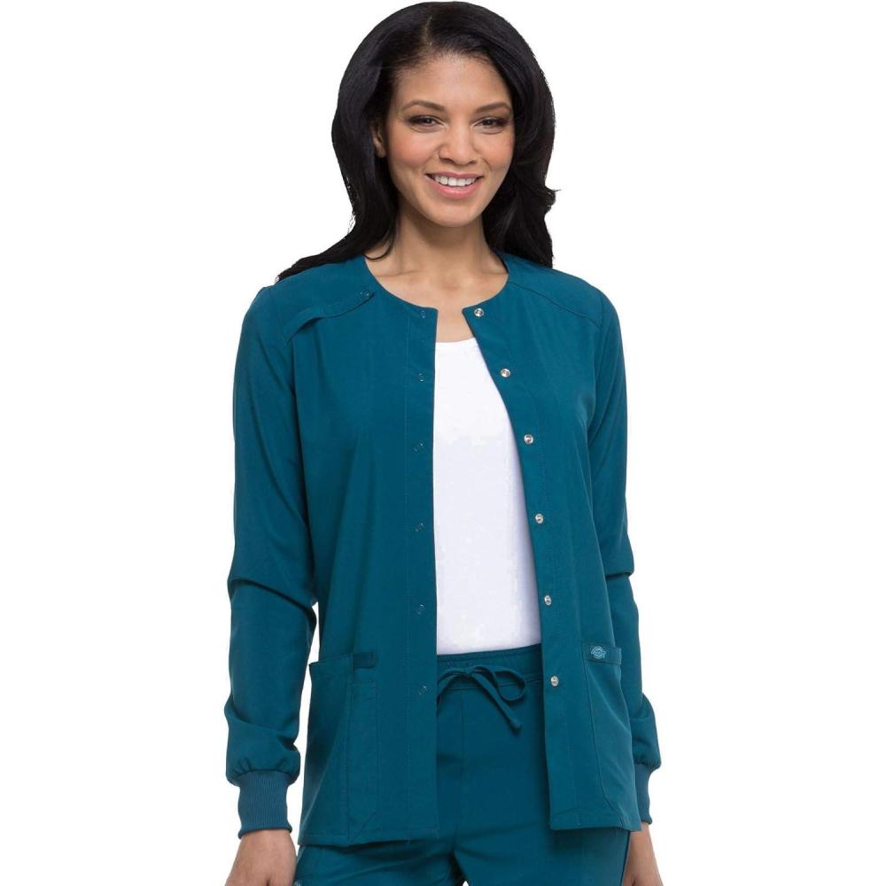image:imageDickies Scrub Jackets For Woman Snap Front Warmup Jacket With 2 Pockets DK305Caribbean Blue