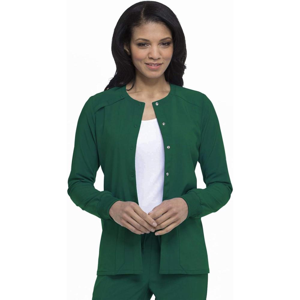 image:imageDickies Scrub Jackets For Woman Snap Front Warmup Jacket With 2 Pockets  DK305Hunter Green