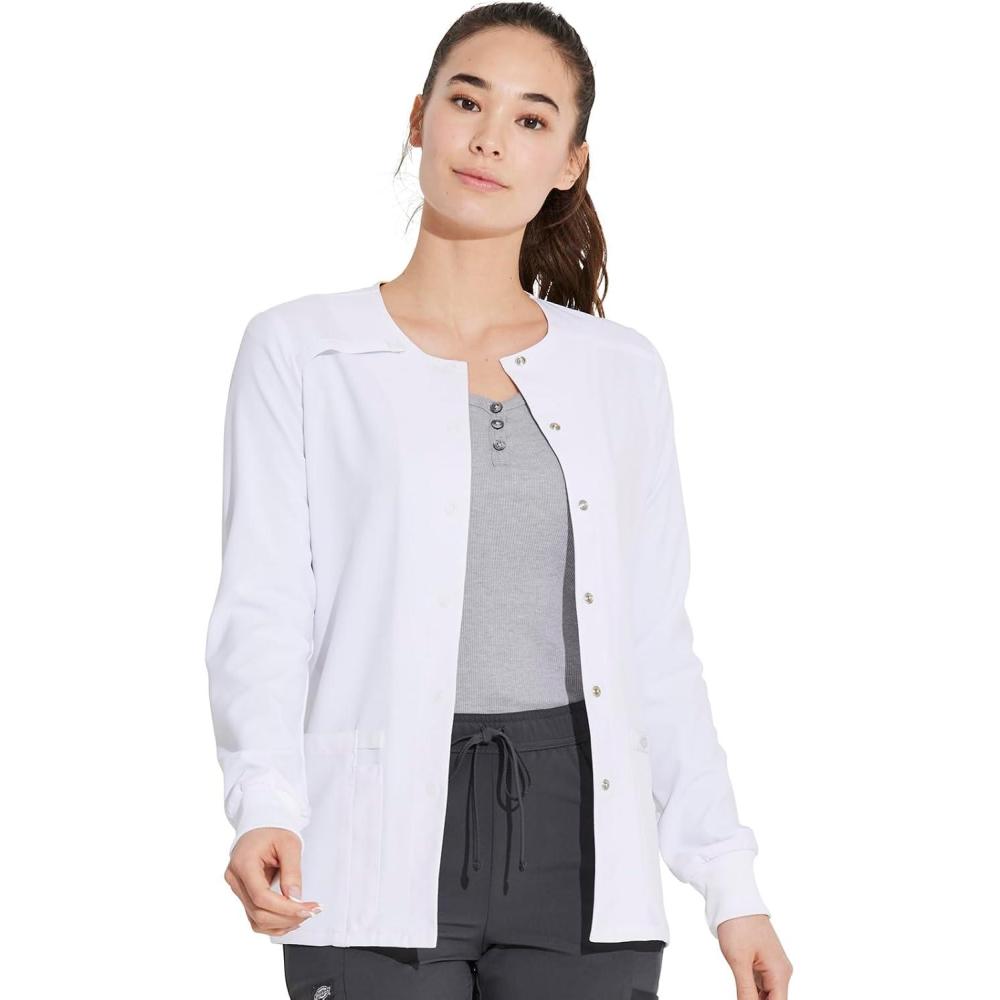 image:imageDickies Scrub Jackets For Woman Snap Front Warmup Jacket With 2 Pockets DK305White