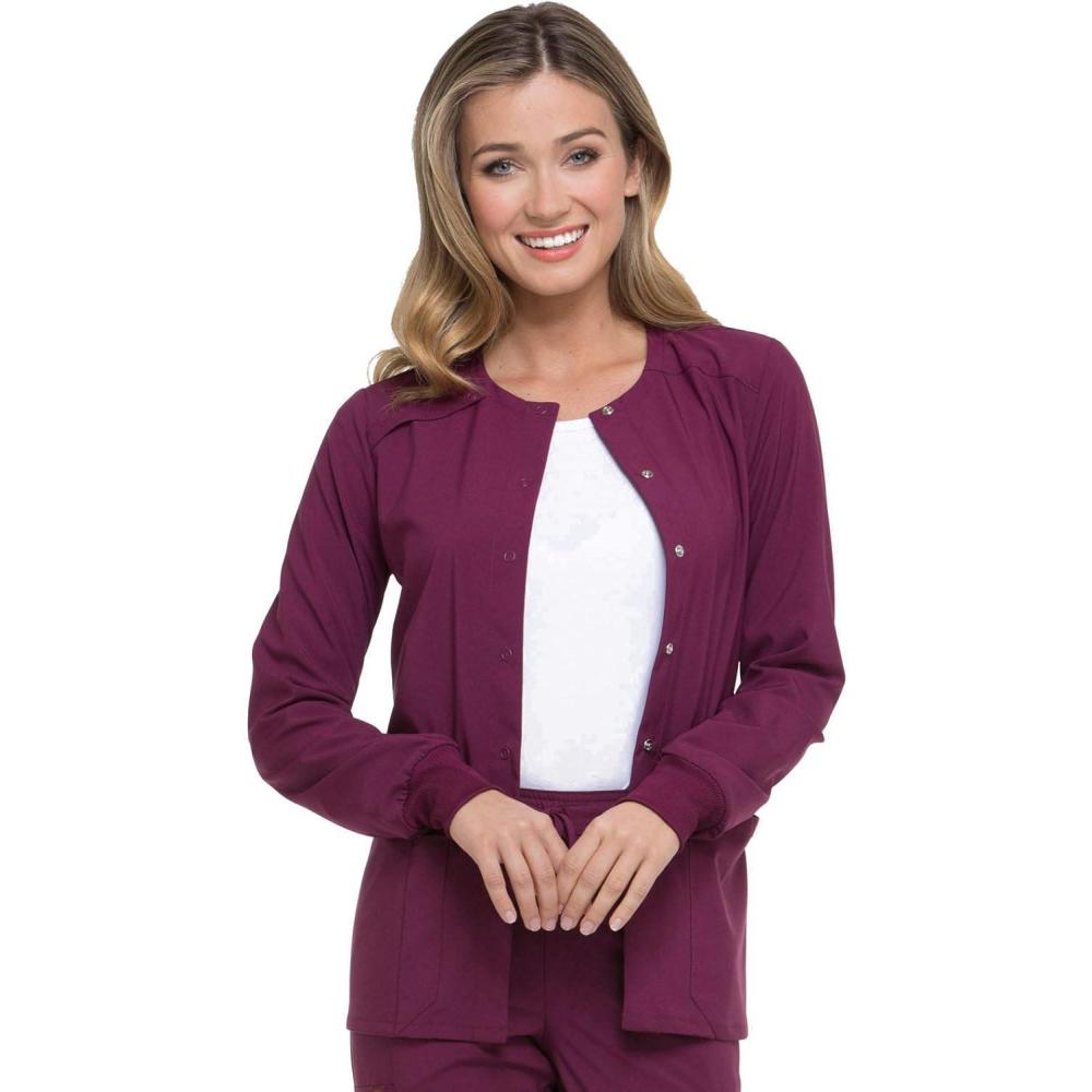 image:imageDickies Scrub Jackets For Woman Snap Front Warmup Jacket With 2 Pockets  DK305Wine