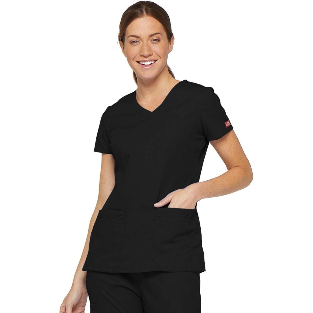 image:imageDickies Scrubs Top for Women VNeck Womens Scrub Tops Contemporary Fit with 4 Pockets  85906Black