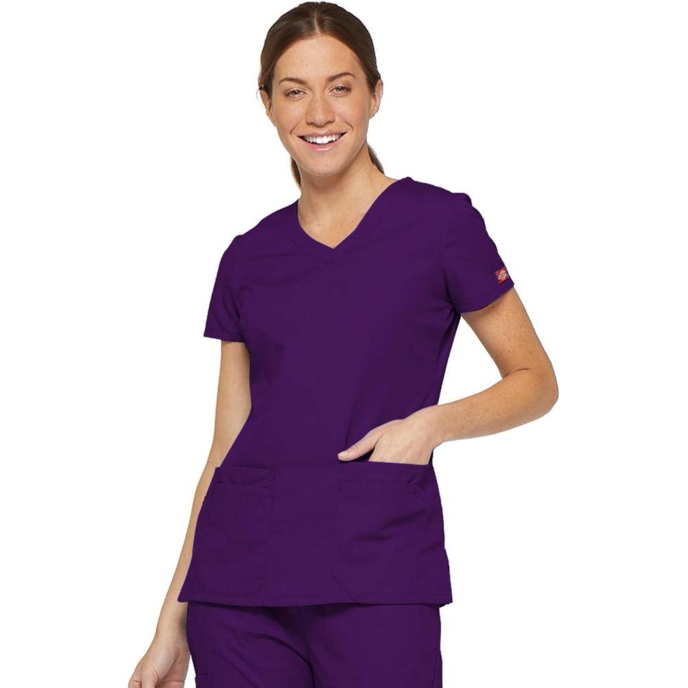image:imageDickies Scrubs Top for Women VNeck Womens Scrub Tops Contemporary Fit with 4 Pockets  85906Eggplant
