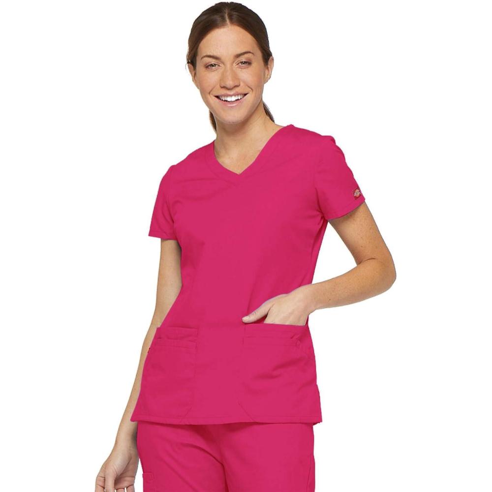 image:imageDickies Scrubs Top for Women VNeck Womens Scrub Tops Contemporary Fit with 4 Pockets  85906Hot Pink
