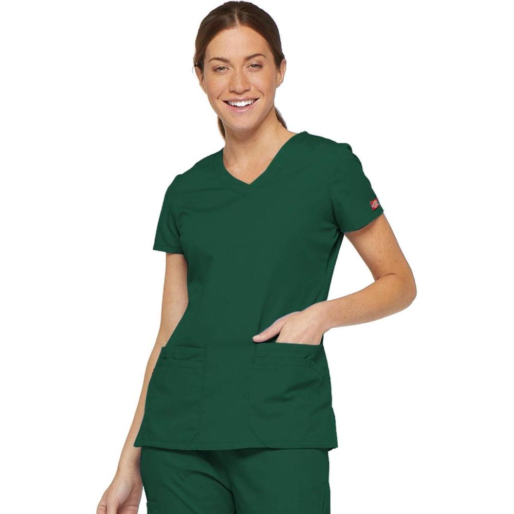 image:imageDickies Scrubs Top for Women VNeck Womens Scrub Tops Contemporary Fit with 4 Pockets  85906Hunter