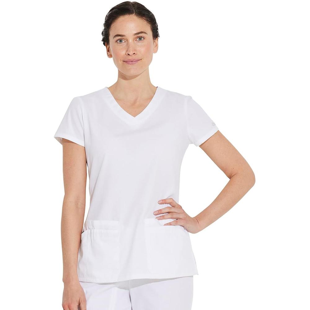 image:imageDickies Scrubs Top for Women VNeck Womens Scrub Tops Contemporary Fit with 4 Pockets  85906White