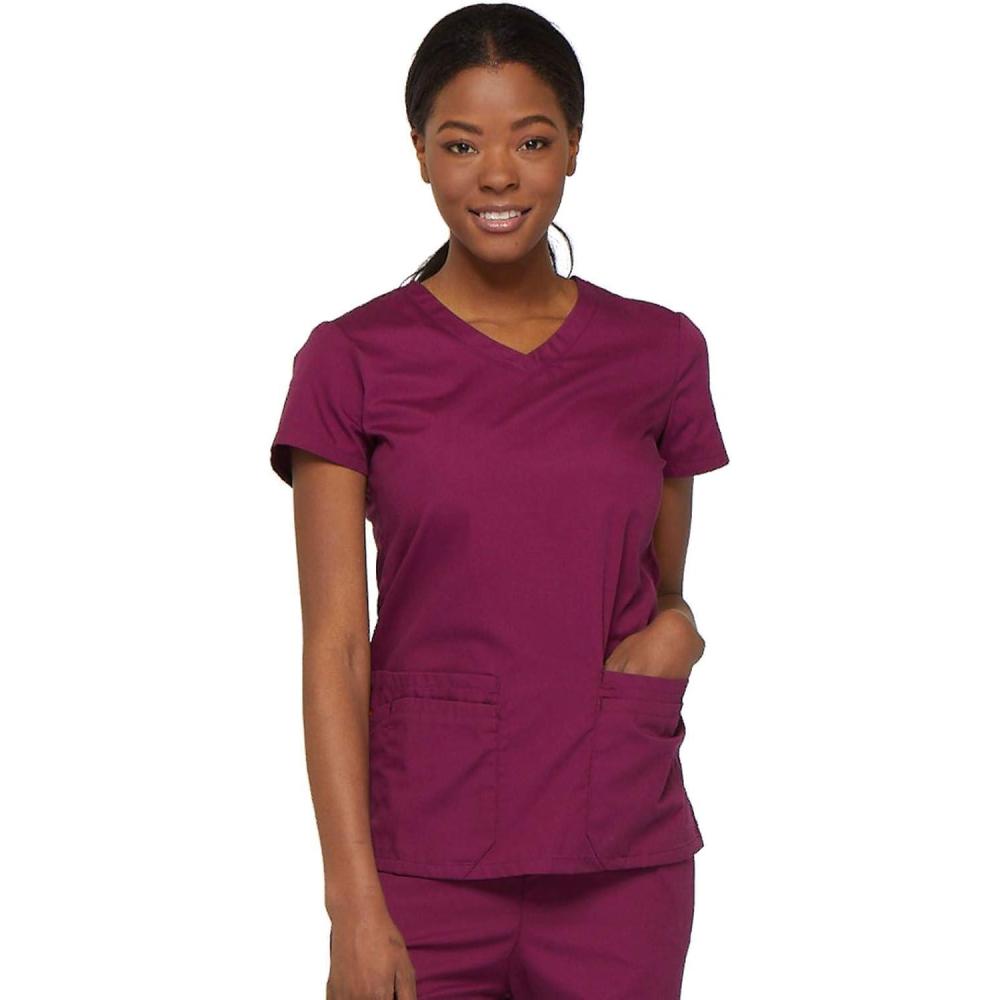image:imageDickies Scrubs Top for Women VNeck Womens Scrub Tops Contemporary Fit with 4 Pockets  85906Wine